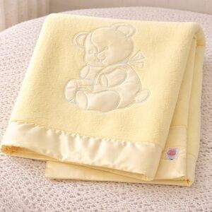 Quiltex Vintage Yellow Baby Crib Stroller Blanket with Bear Design New 50x40 USA